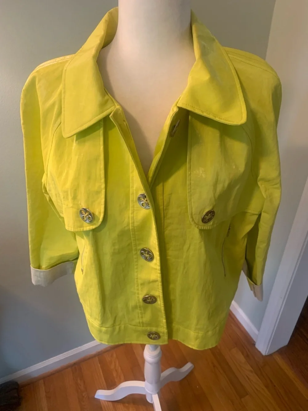 J’Envie yellow buttoned lightweight jacket, size 12